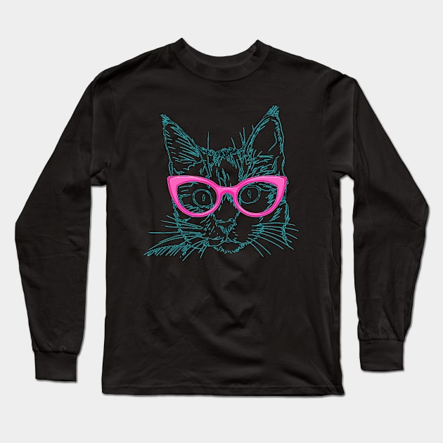 Hipster Cat Long Sleeve T-Shirt by WonderfulDreamPicture